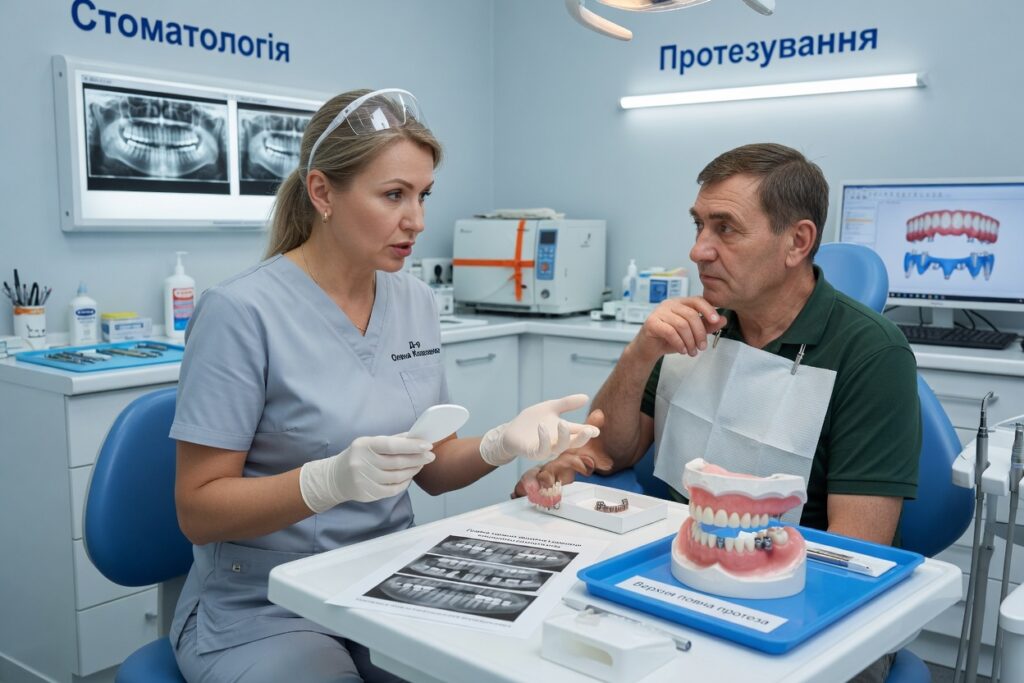 Стоматолог обсуждает All-on и съёмный протез на другой челюсти