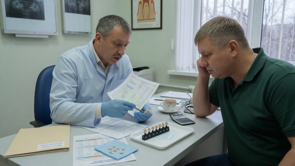 Врач и пациент разбирают смету на виниры