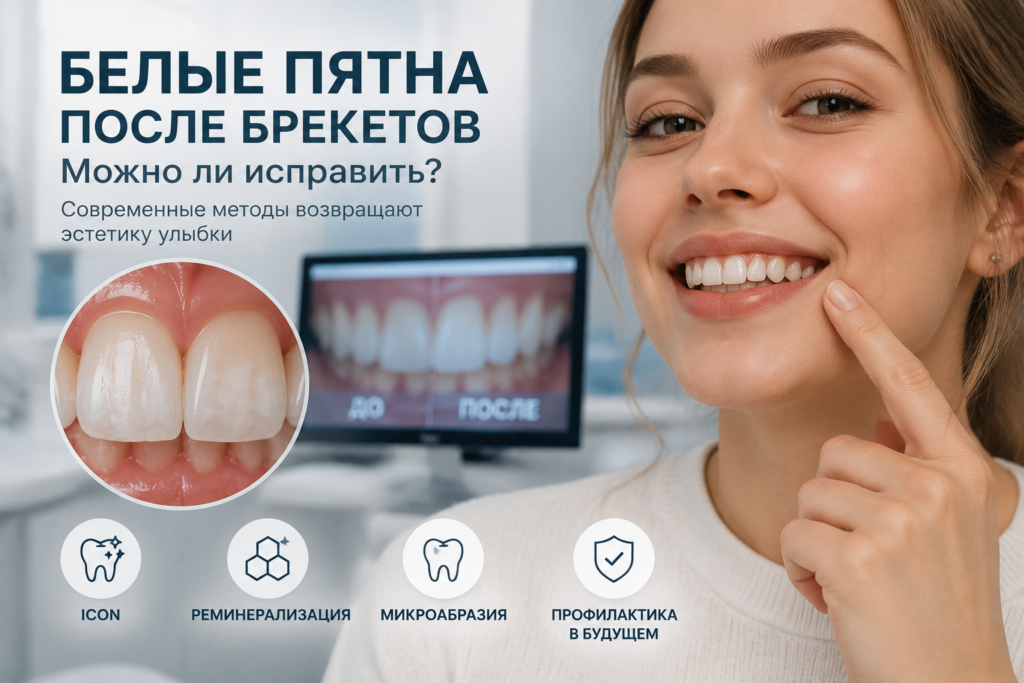 Белые пятна после брекетов и методы лечения